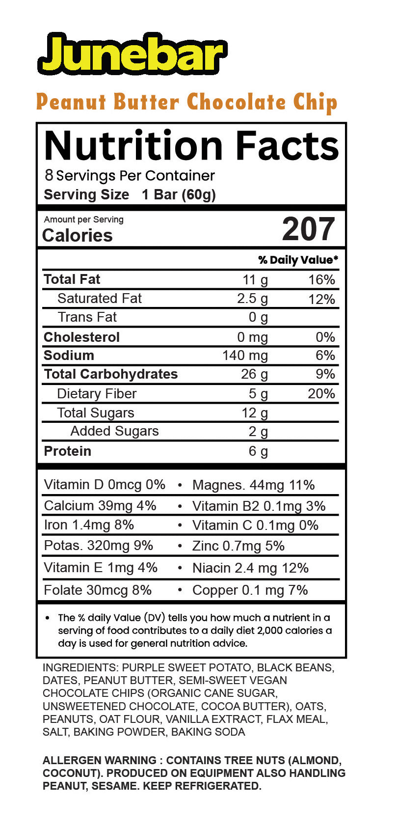 Junebar : Peanut Butter Chip Nutrition Bar (3-Pack)
