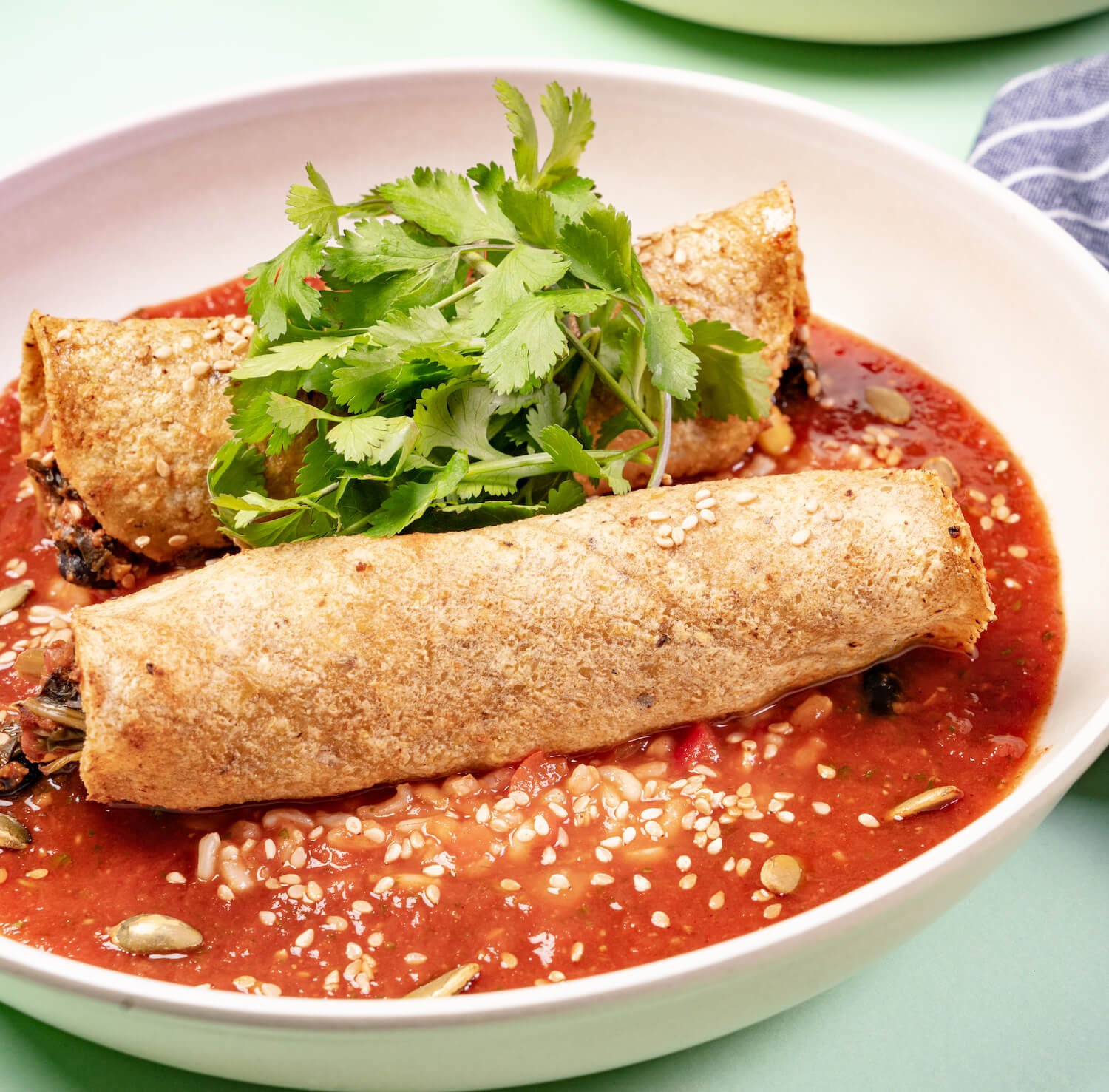 "Chorizo" and Black Bean Enchiladas with Spanish Rice