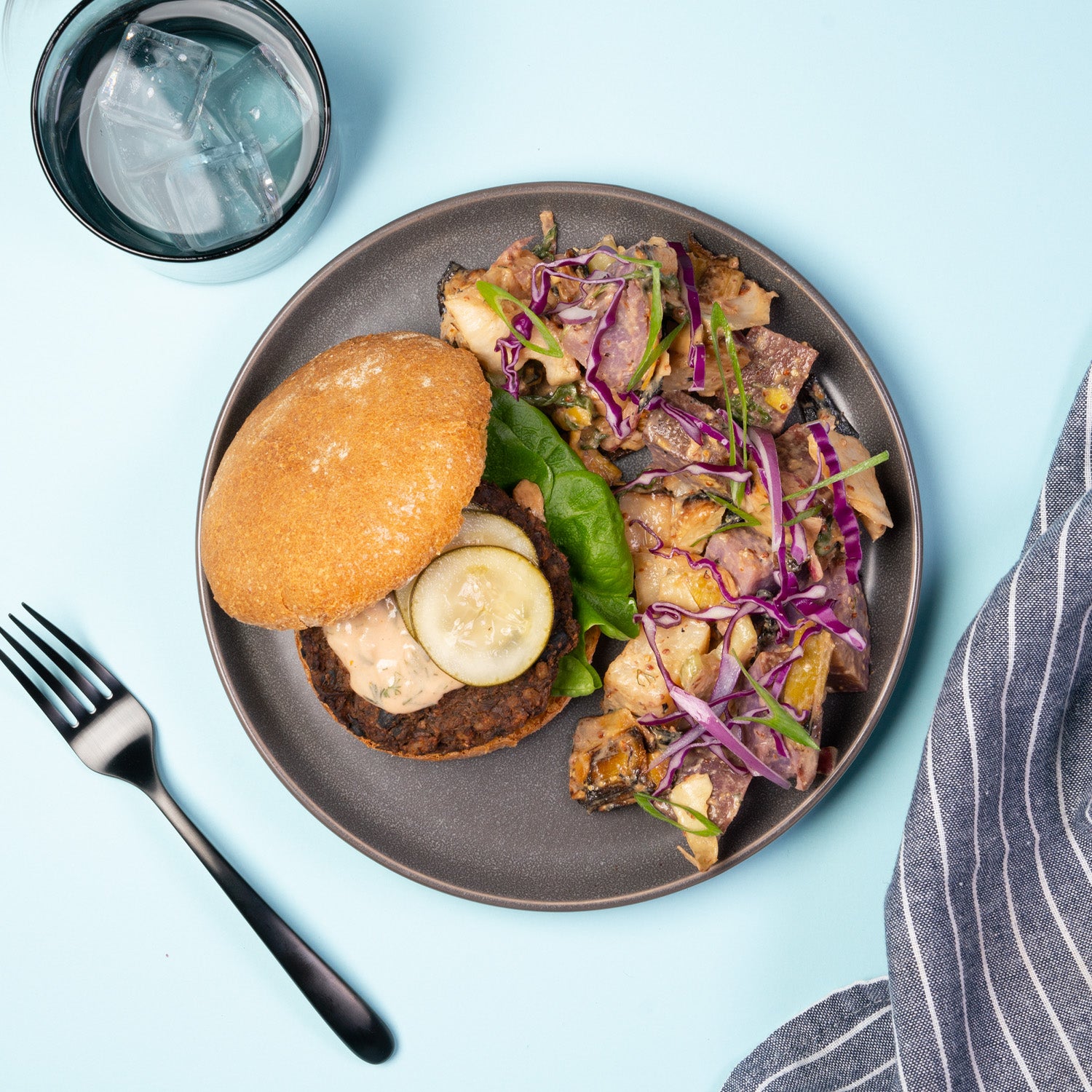 Mushroom Black Bean Burger with Mac Salad